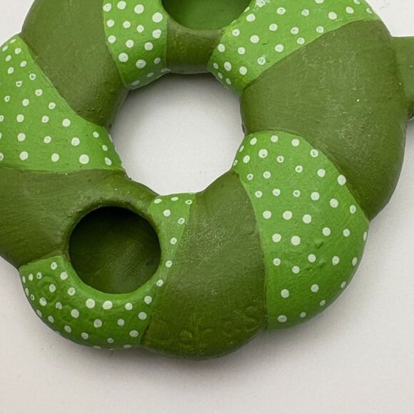 Vintage Green Braided Wreath Christmas Tree Ornament Polka Dot Hand Painted - Picture 5 of 6